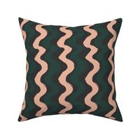 Thick Wiggly Wavy Lines- Emerald Green, Apricot on black