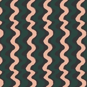 Thick Wiggly Wavy Lines- Emerald Green, Apricot on black