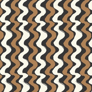 Thick Wiggly Wavy Lines- Cream, Light brown on black