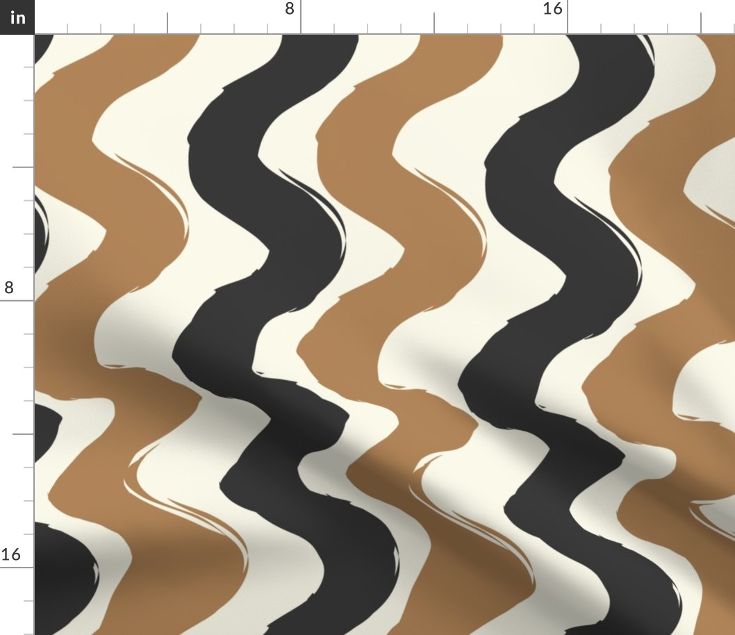 Thick Wiggly Wavy Lines- Black, Light brown on Cream