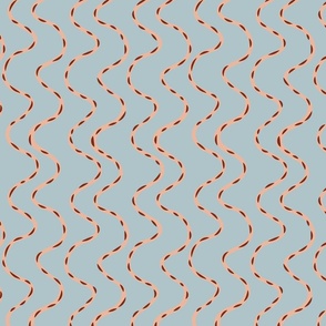 Thick, Thin Wiggly Wavy Lines- Apricot on light blue