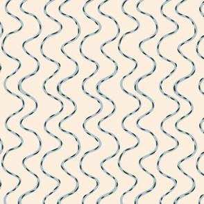 Thick, Thin Wiggly Wavy Lines- Light Blue on Light Beige