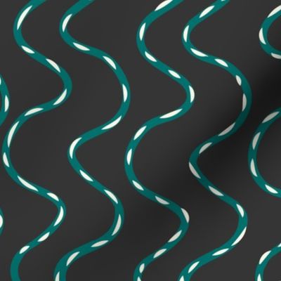 Thick, Thin Wiggly Wavy Lines- Green on Black