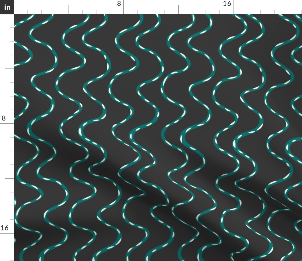 Thick, Thin Wiggly Wavy Lines- Green on Black