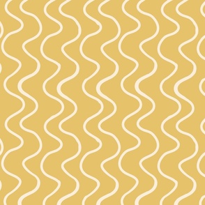 Thick, Thin Wiggly Wavy Lines- Cream on Mustard Yellow