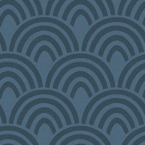 Small | Textured Rainbow Scallop Pattern in Navy