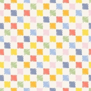 Scribble Checkered Pattern in Multicolours on Cream