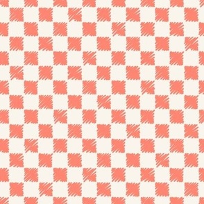 Scribble Checkered Pattern in Watermelon Pink on Cream