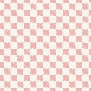 Scribble Checkered Pattern in Pink on Cream