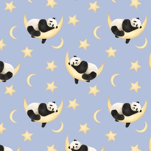 Dreamy Moonlight |  Cute sleepy Panda in whimsical watercolours| lilac| large
