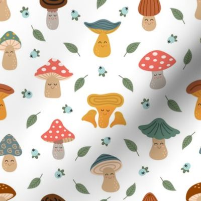 cute mushrooms on white background