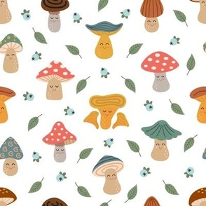 cute mushrooms on white background