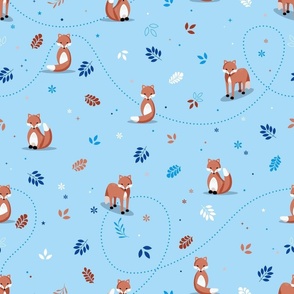 Friendly fox - light blue FABRIC