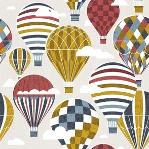Normal scale // Let your dreams fly // beige background hale navy bali blue nugget yellow and apple blossom red vintage hot air balloons in the clouds // kids room boys nursery