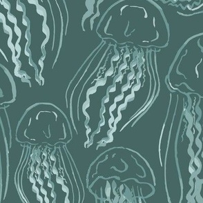 Watercolor Jellies Large in blue and deep green