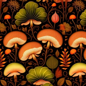 ###vintage ornate mushroom and foliage wallpaper###