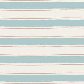 Beach Stripe in Blue and Blush with a cream background