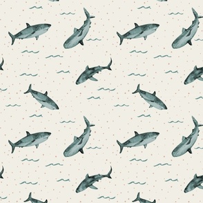 sharks but make it cute small in sea green, blush and cream