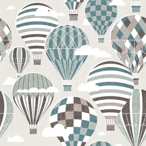 Normal scale // Let your dreams fly // beige background martini brown hoki and sage green vintage hot air balloons in the clouds // kids room gender neutral nursery