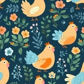 Pretty Chickens with Flowers