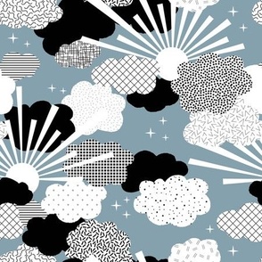 modern patterned heaven - clouds, sun, stars, from Sweet Dreams Collection | muted blue