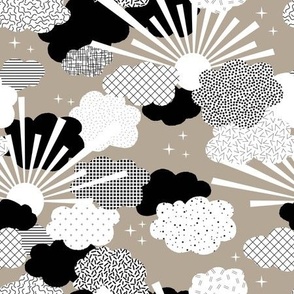 modern patterned heaven - clouds, sun, stars, from Sweet Dreams Collection | neutral beige