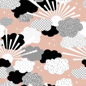 LARGE modern patterned heaven - clouds, sun, stars, from Sweet Dreams Collection | powder pink