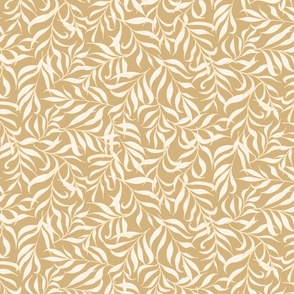 Willow Leaves scatter jumbo wallpaper scale in antique gold ochre by Pippa Shaw