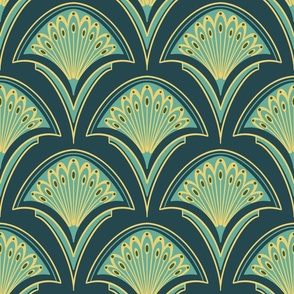 Art Deco Geometric Pattern in warm colours - Vibrant blue and green Abstract Florals 