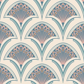 Art Deco Geometric Pattern in warm colours - Pastel pink and light blue Abstract Florals 