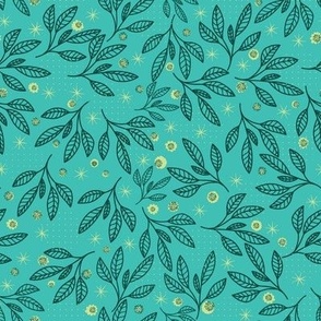 Leaves and branches in turquoise background