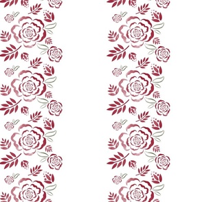 Rose Floral Simple Watercolor Stripes- Large Print