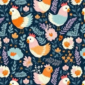 Chickens with Flowers