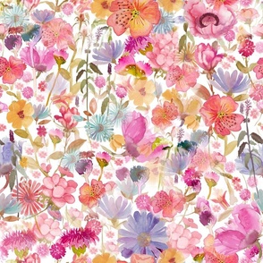 Wild Flowers Floral Watercolor Hand Painted Realistic Colorful Large Size Home Decor Wallpaper