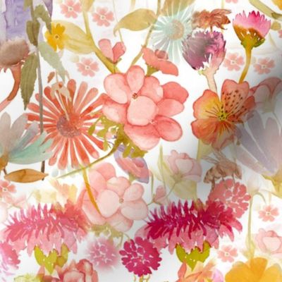 Wild flowers Watercolor Multi-colored Hand Painted Floral Flowers Large Size Wallpaper Bedding