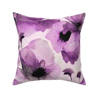 Wild Poppy Flower Loose Abstract Watercolor Floral Pattern In Purple