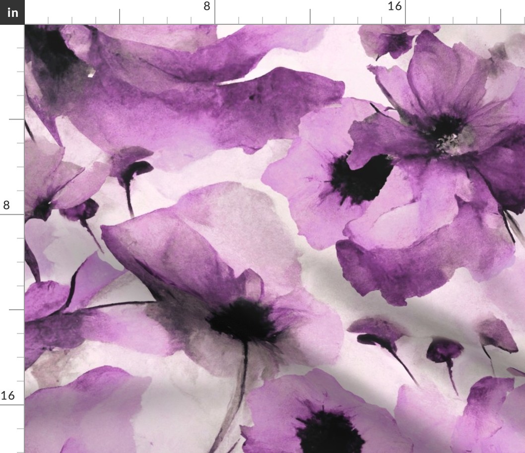 Wild Poppy Flower Loose Abstract Watercolor Floral Pattern In Purple