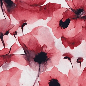 Wild Poppy Flower Loose Abstract Watercolor Floral Pattern Red Pink