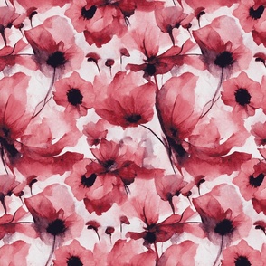 Wild Poppy Flower Loose Abstract Watercolor Floral Pattern Red Pink Smaller Scale