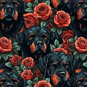 Rottweiler in Roses 1