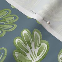 Medium - Boho Watercolour Green Sea Shells Leaves, Foliage - Grey Blue - 7x11.67 fabric // 24x40 wallpaper