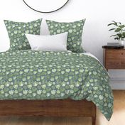 Medium - Boho Watercolour Green Sea Shells Leaves, Foliage - Grey Blue - 7x11.67 fabric // 24x40 wallpaper