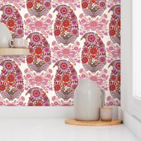 Paisley Flower Power in pink and red - large Scale 18”