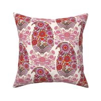 Paisley Flower Power in pink and red - large Scale 18”
