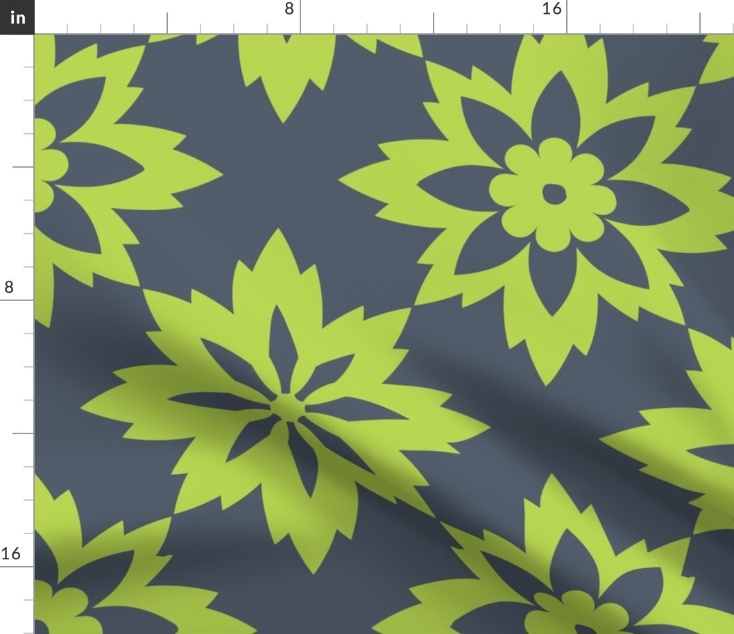 Oriental lime green stylized floral pattern 