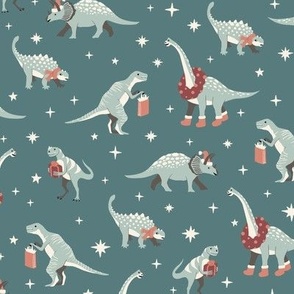 Christmas Dinosaurs - Small - Blue