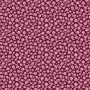 Vintage summer - Scandinavian ditsy flowers and leaves romantic bright blossom design in soft pink on burgundy purple