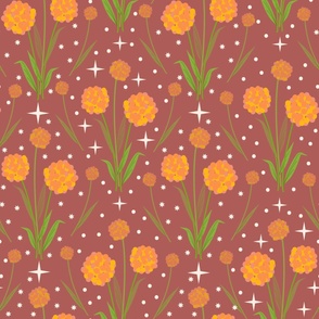 Sweet Orange Allium Dreams on Rust Background: Large