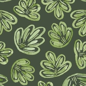 Medium - Boho Watercolour Green Sea Shells II Leaves, Foliage- Deep Green - 7x11.67 fabric // 24x40 wallpaper