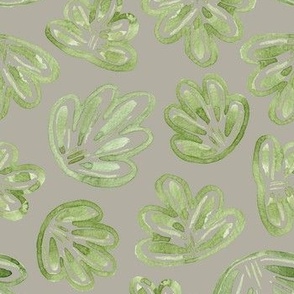 Small - Boho Watercolour Green Sea Shells II Leaves, Foliage - Grey Beige